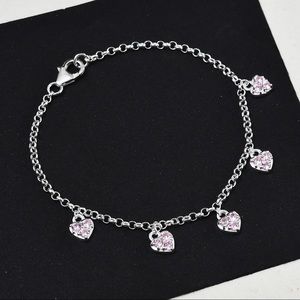 Pink Diamond Heart Charm Bracelet in 925
